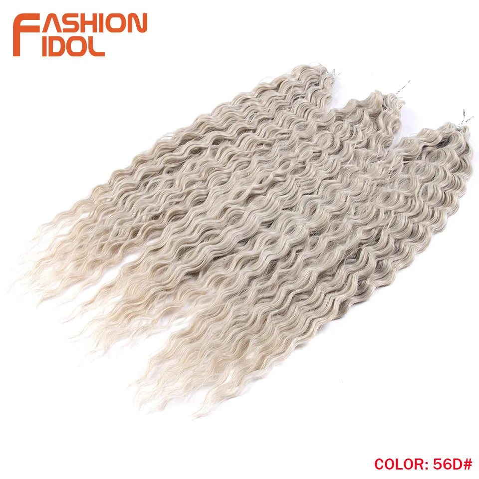 FASHION IDOL 24 Inch Ariel Hair Synthetic Crochet Curly Hair Water Wave Braid Hair Ombre Pink Deep Wave Braiding Hair Extensions
