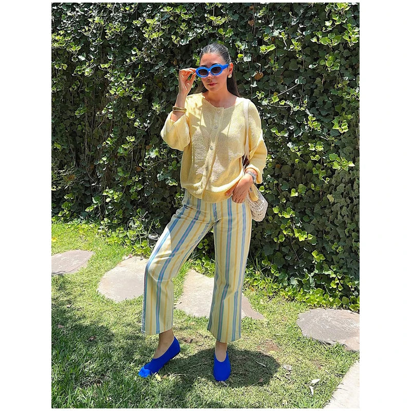 Women‘s Colorful Striped Pant New Summer Straight Multicolor Wide Leg Long Pants Casual Fashion Streetwear Female Outfit 2026