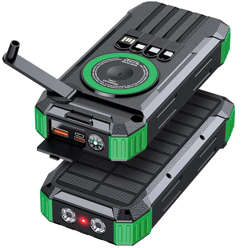 20000mAh Hand Crank Solar Power Bank with Light Magnetic Wireless 22.5W Fast Charging for iPhone 17 16 iWatch Airpods Powerbank