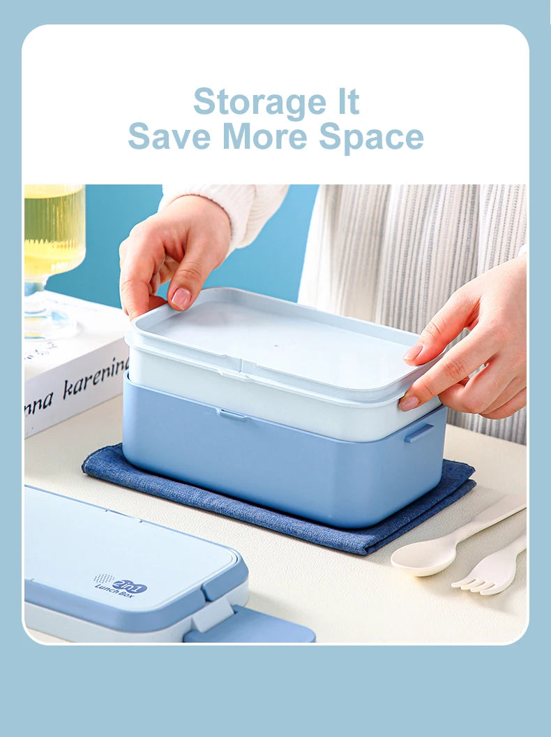 Picnic Lunch Box Bamboo Fiber 3in1 Double Layer Microwavable Bento Box Food Storage Containers school Child Lunch Boxes for Kids