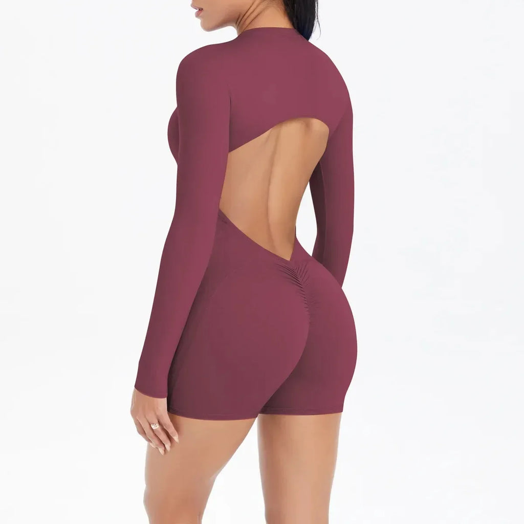 Women's Seamless Yoga Jumpsuits Sports Fitness Zipper Open Back Breathable One-Piece Bodysuits for Gym Running Fitness Workout