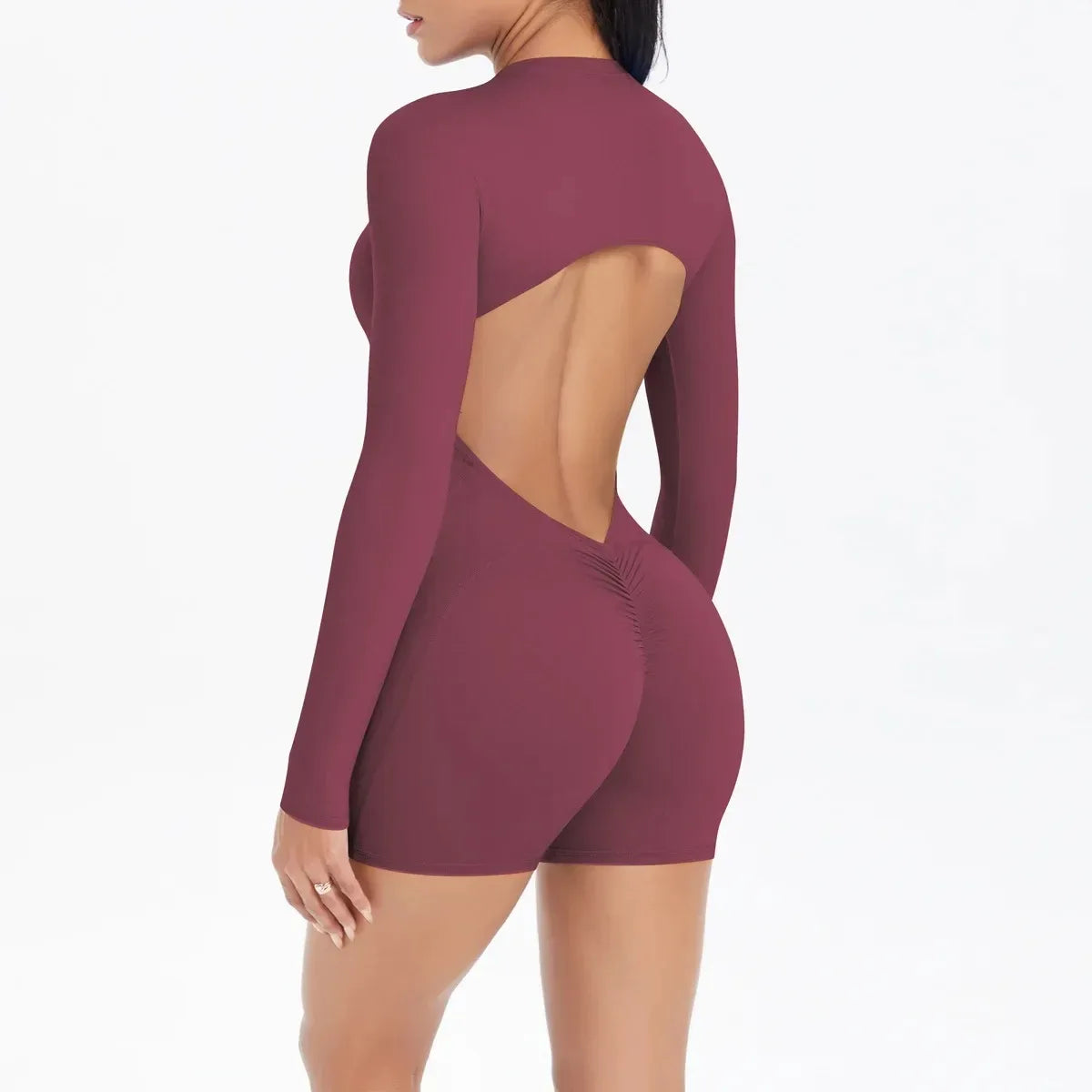 Women's Seamless Yoga Jumpsuits Sports Fitness Zipper Open Back Breathable One-Piece Bodysuits for Gym Running Fitness Workout