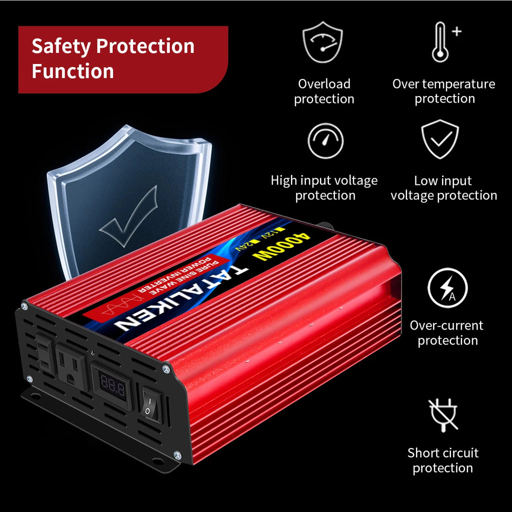 12V24V  To 110V AC Pure Sine Power Inverter 16000W 4000W  Power 60HZ  Converter Car Accessories Solar With LED And US Socket