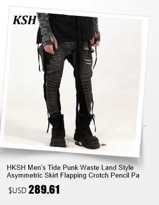 HKSH Autumn New Men's Hooded Distressed Patchwork Folded Waste Land Tactical Punk Techwear Shoulder Batwing Sleeve Jacket HK2392