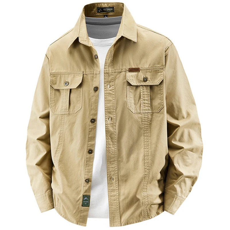 Business Military Shirts Men Tactics Long Sleeve Spring Autumn 100% Cotton Vintage Multi-pocket Cargo Shirts Menswear Clothing