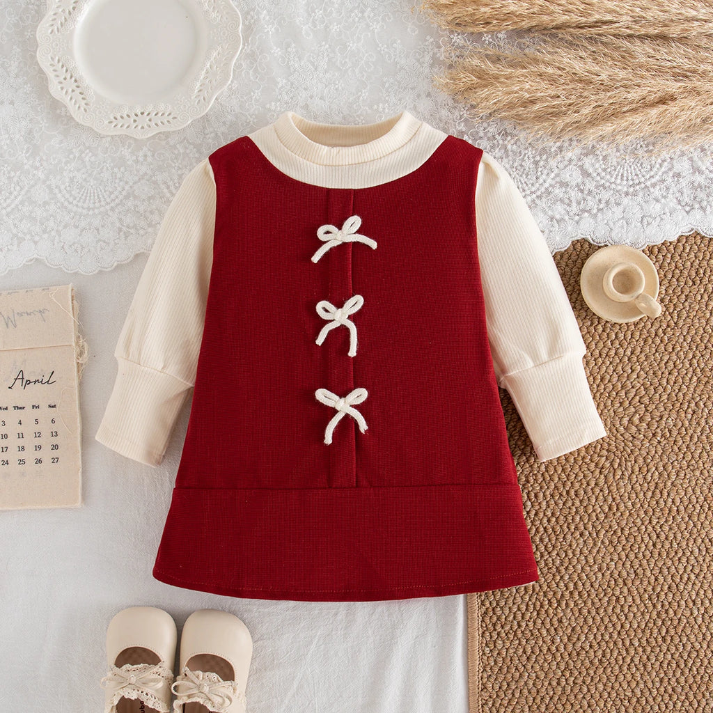 Baby Girl Dresses Spring/Fall Bow-Tie Cotton Long-Sleeve Girls Dresses Adorable First Birthday Baby Dresses Baby Girl Clothing