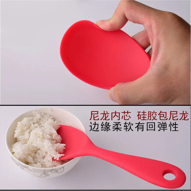 1Pcs Silicone Spoon Non-stick Cooking Spoon Anti-scalding Pot Rice High-temperature-resistant Spoon Durable Kitchen Gadgets