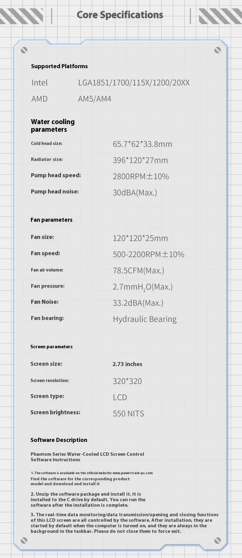 Power Train X-GAMERX S360 ARGB DIY screen display 2.73-inch LCD SCREEN Water Cooling 360mm Radiator 5V-3PIN CPU cooler