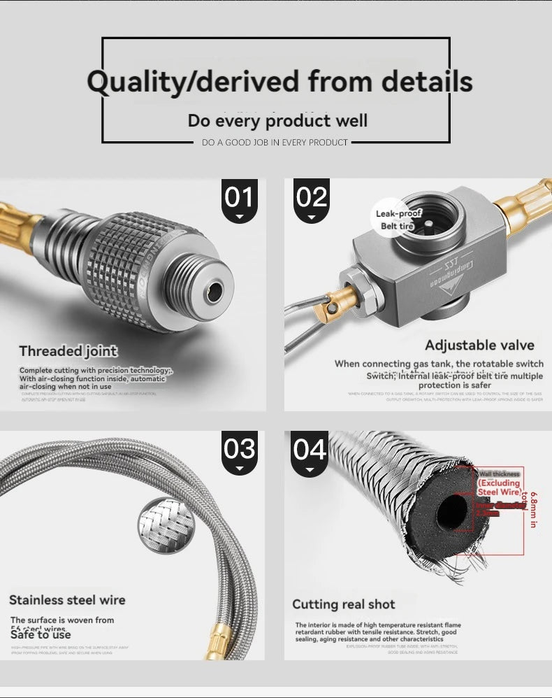 CAMPINGMOON Outdoor Split Stove Accessories Flat Gas Tank Extension Line With Valve Camping Stove Extension Pipe Adapter