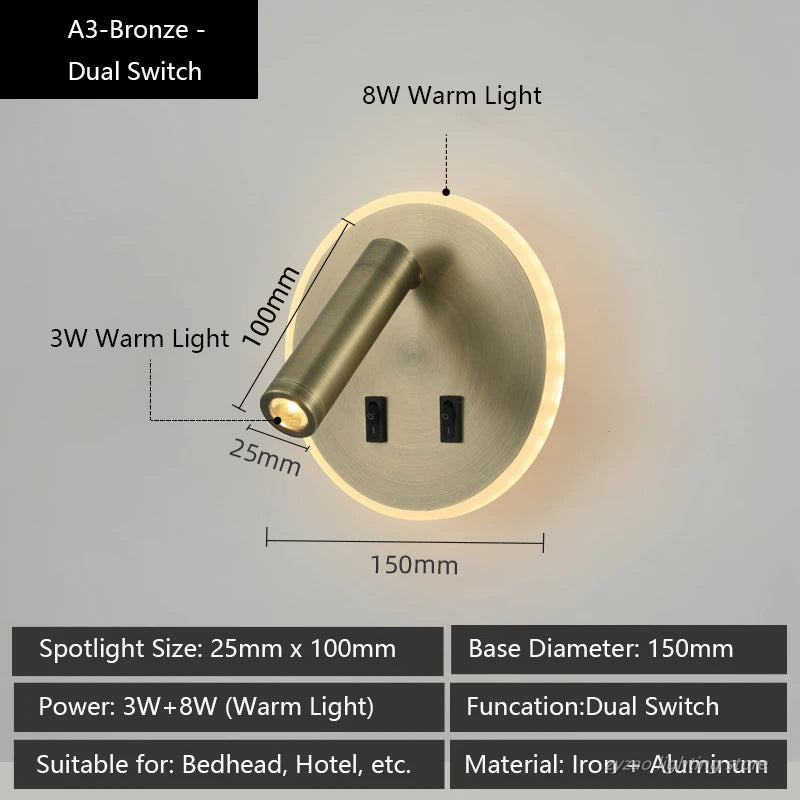 Modern Versatile LED Wall Sconce Lamp with Dual USB Ports Adjustable Side Reading Lights Modern Bedrooms Bedside Lamp