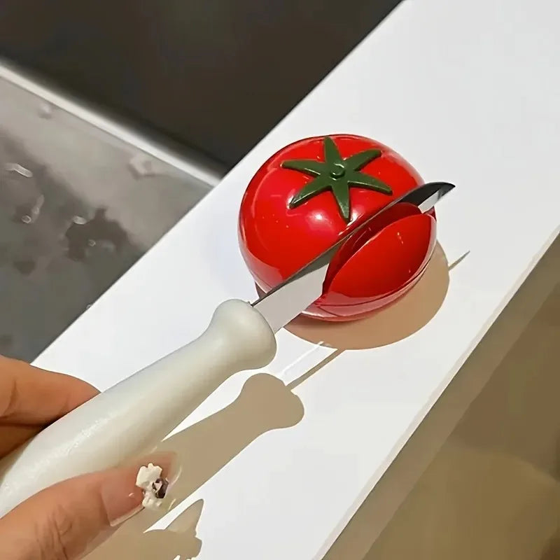 1pc Cartoon Tomato Shape Mini Knife Sharpener Portable Knife Sharpener Whetstone Scissors Kitchen Gadgets Kitchen Tools