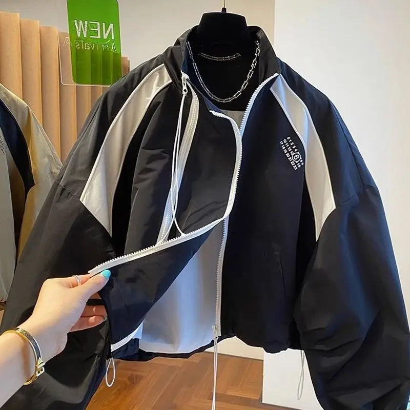 Zipper Design Niche Loose Casual Stand Collar Windbreaker Jacket Spring and Autumn Short Jacket Jacket Top