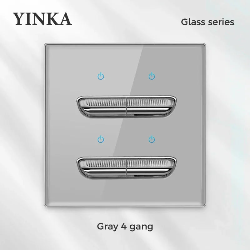 YINKA Crystal Tempered Glass Switch Panel LED Indicator 1 2 3 4 Gang/1 2 Way Self-reset Switch Button Light Switch Wall Switch