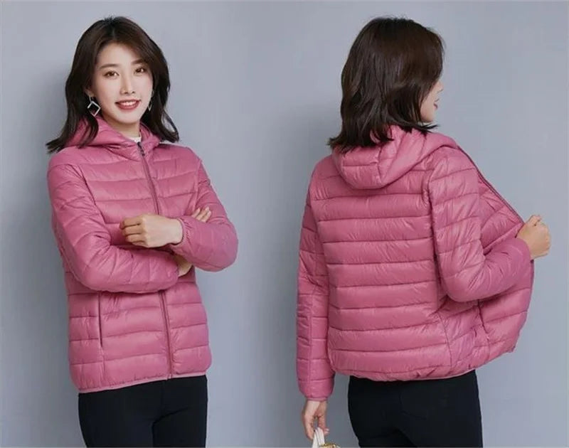Down Jacket Women's Short Autumn Winter New Parkas Stand-UP Collar Hooded Warm Cotton Padded Coat Large Size Outcoat Ladies Tops