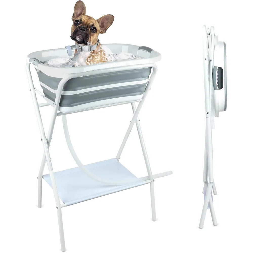 US Local Stock Portable Dog Bath Tub Elevated Collapsible Pet Washing Station with Drainage for Bathing Shower Grooming Puppy