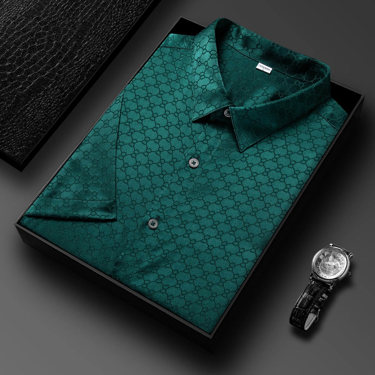 QYLVAWOY New Men's Shirts Summer Tops 92% Real Mulberry Silk Shirts Lapel Short Sleeve Stylish Clothes for Man Business Casual