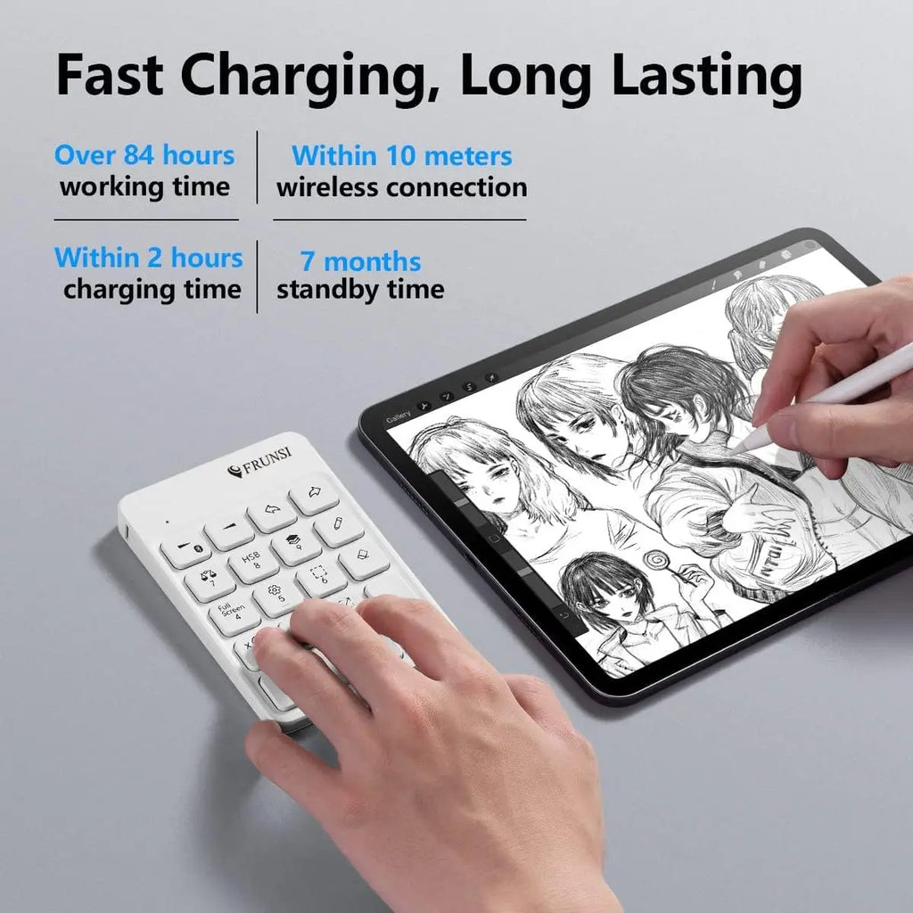 FRUNSI Wireless Bluetooth Shortcut Keyboard for iPad Procreate Graphics Drawing Tablet Painting Mini Portable Rechargeable