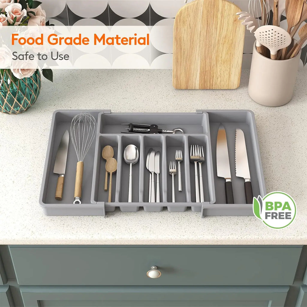 Large Extendable Cutlery Organizer Tray Adjustable Kitchenware Drawer Storage for Spoons Forks Knives