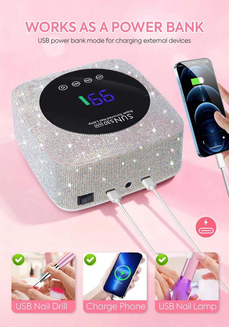 180W UV LED Nail Lamp 57LED Rechargeable Nail Dryer For Curing Polish Gel Wireless Manicure Machine With Smart Sensor Salon Tool