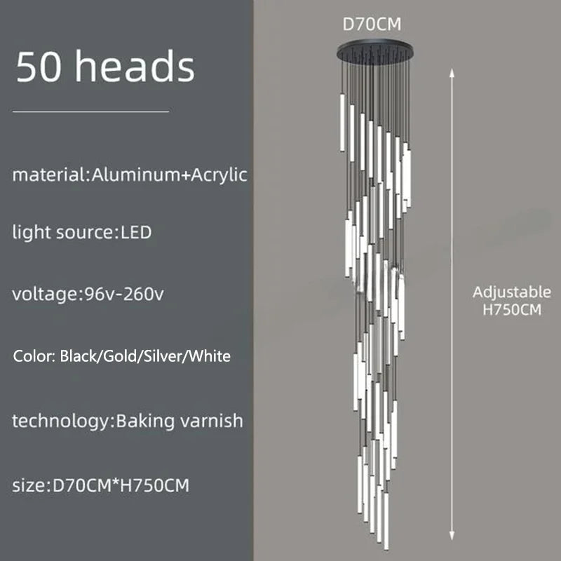 Nordic Stairs LED Long Chandeliers Minimalist Duplex Attic Living Room Kitchen Pendant Lights Home Decoration Ceiling Chandelier