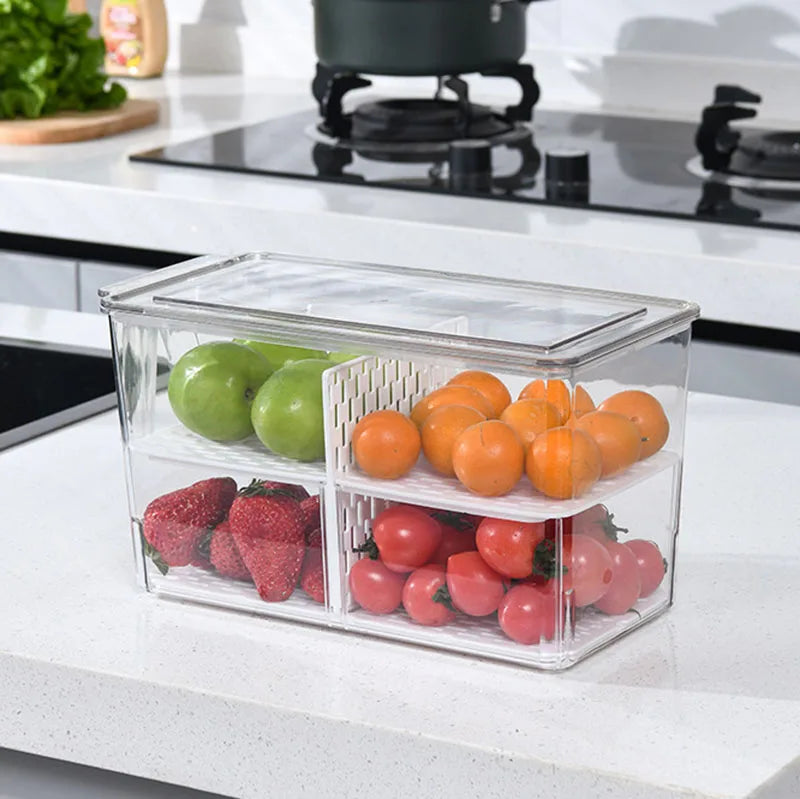 Kitchen Food Preservation Box Refrigerator Organizer With Handle Stackable Vegetable Fruit Storage Containers Home Organization