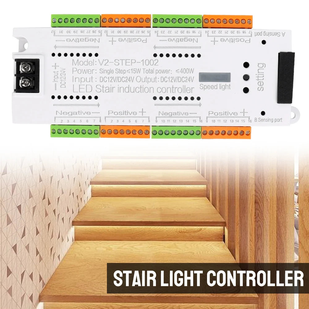Stair Light Controller Kit Stairway Lighting 32 Channels For Stairs Flexible Strip Automatic DC 12V 24V LED Motion Sensor