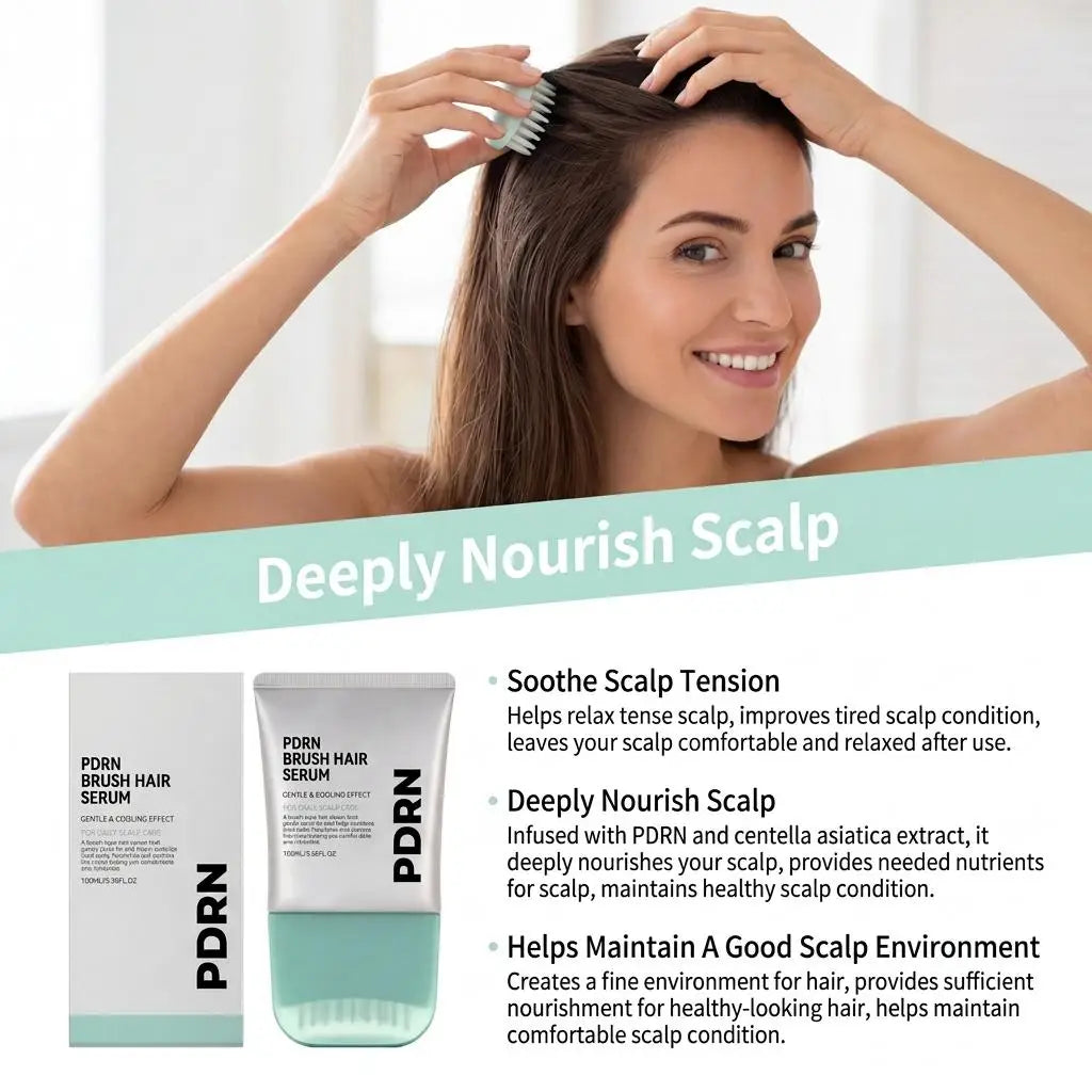 PDRN Hair Serum With Built-In Brush,Strengthen Hair Root Anti Hair Loss Improve Scalp Environment Daily Head Care Scalp Massager