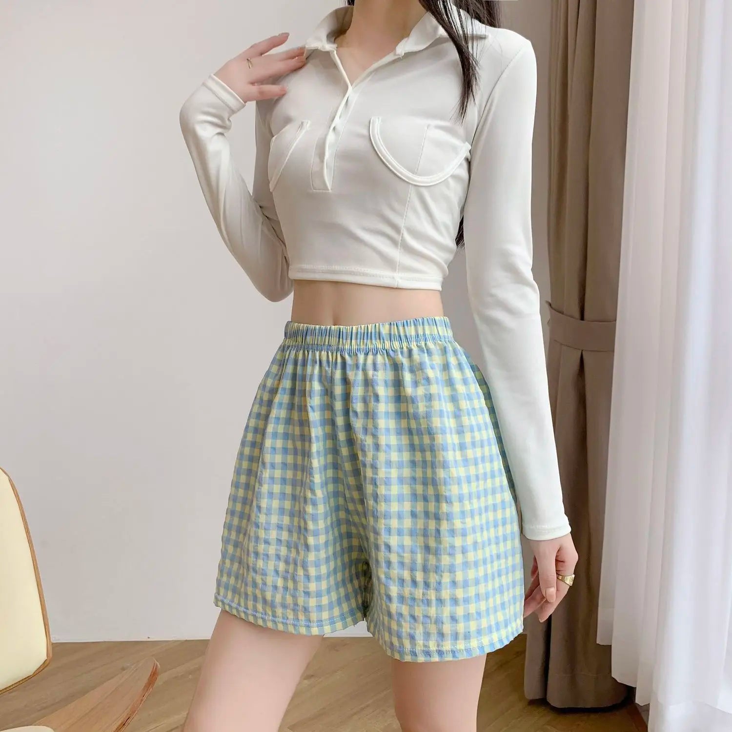 Summer Home Shorts Women's High Waisted Slimming Wide Leg Pants Sports Casual Pants Loose Plaid Pajama Pants