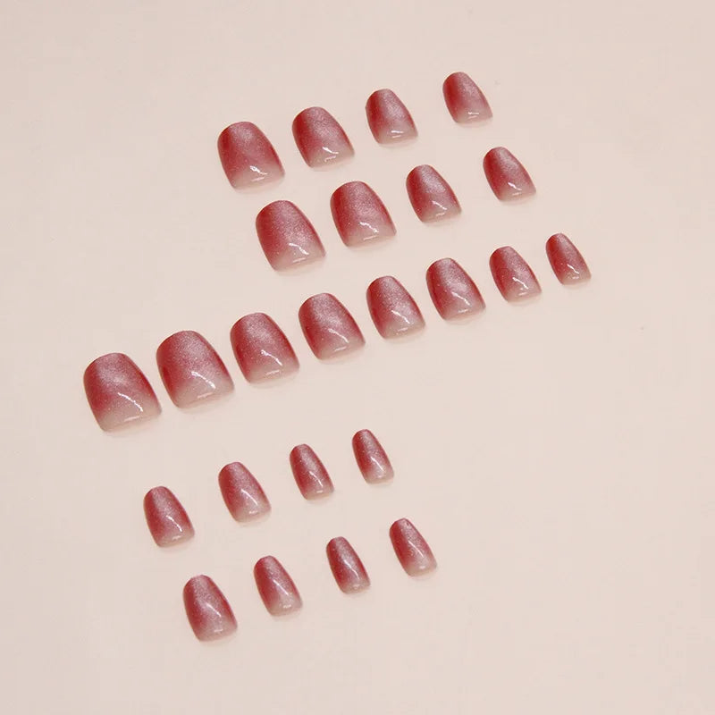 24pcs Fake Nails in Wine Red Gradient Cat's Eye Autumn and Winter New Style Press-on Nail Tips Suitable As Gifts for Girls