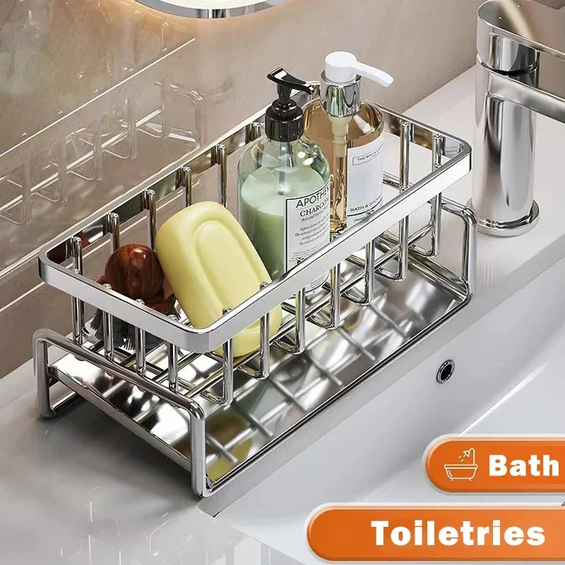 Kitchen Sink Drain Rack Organizer Kitchen Multifunctional Stainless Steel Drain Rack for Sponge Cleanser Organizer