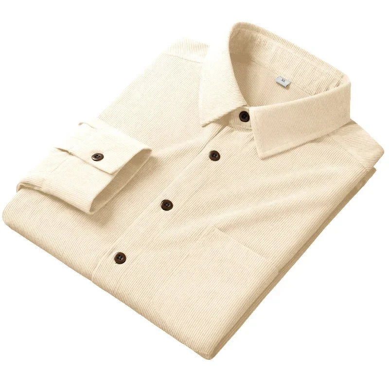 Autumn and Winter Men's New Corduroy Long Sleeved Shirt Solid Color Comfortable Casual Versatile Top