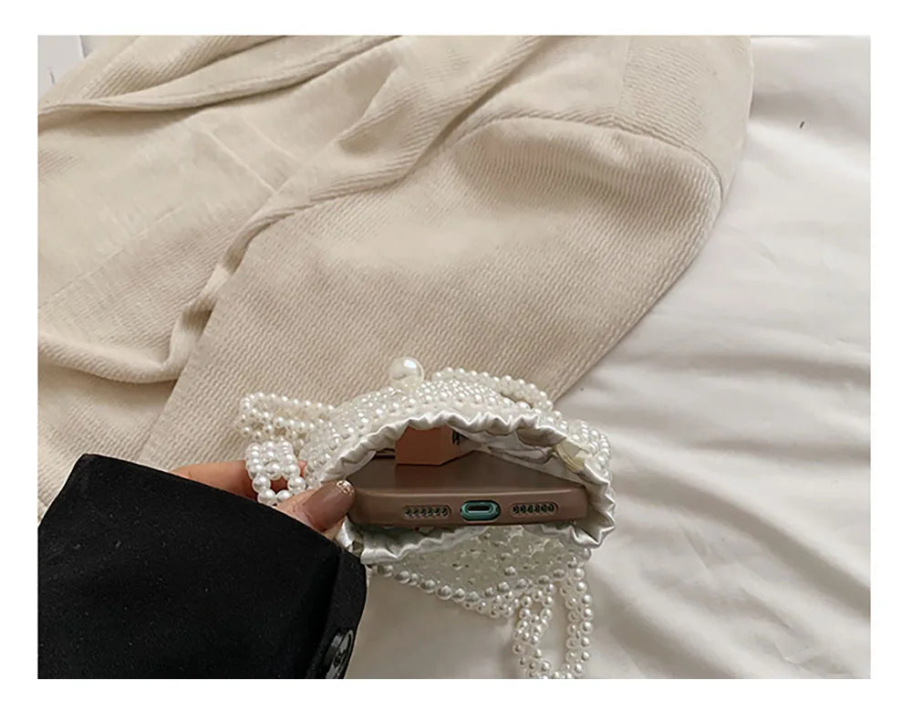 Pearl Bag Women Luxury Design Mini Phone Single Shoulder Bags Beading 2025 New Summer Chains Crossbody Bag for Wallet Daily Pack