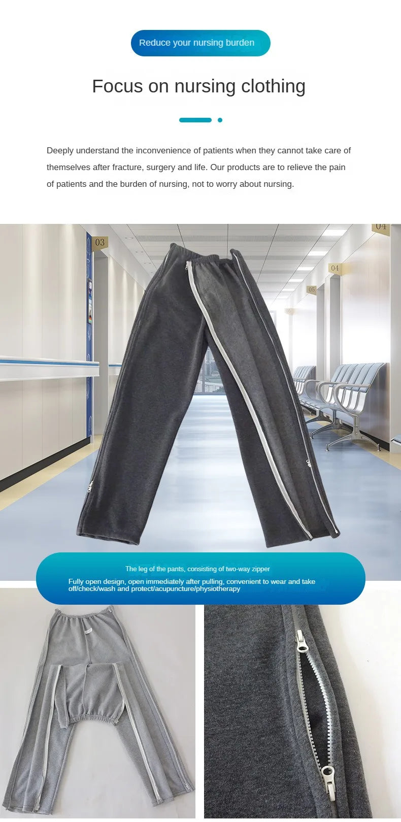 Easy Wear Care Pants for Elderly with Fall/Winter Thin Velvet Paralysis Bedridden Patients and Leg Fracture/Operation Recovery