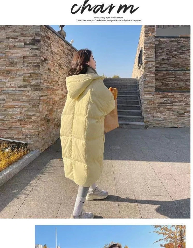 2024 New Korean Women's Jacket Winter Parkas Loose Hooded Cotton Padded Female Long Down Jacket Thicken Oversize Puffer Coats