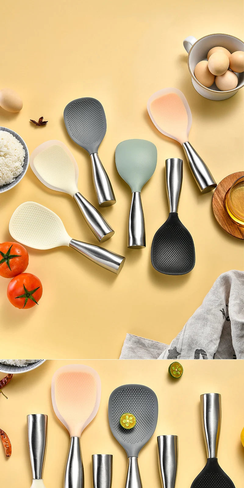 1Pcs Silicone Spoon Non-stick Cooking Spoon Anti-scalding Pot Rice High-temperature-resistant Spoon Durable Kitchen Gadgets