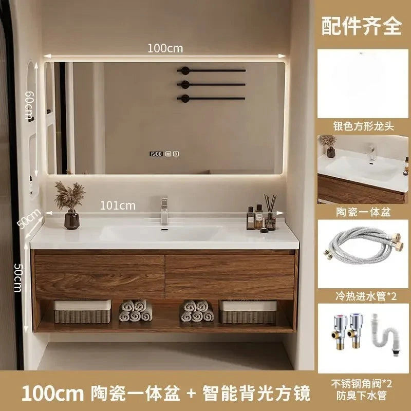Wall Mounted Bathroom Vanity with Sink Combo Modern Wood Bathroom Vanity Set with Top Basin Storage Cabinet Wood Home Furniture