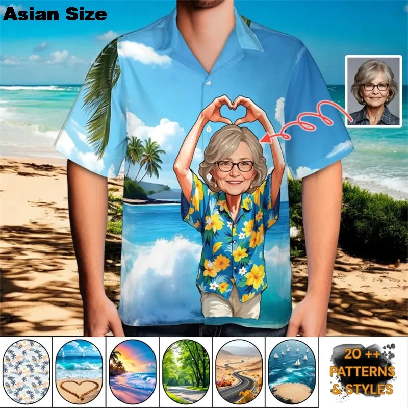 Custom Face Hawaiian Shirts Fun Personalized Gift For Birthdays Fishing Beach Days Tropical Shirt Hawaii Diy Couple Y2k Blouses