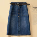 High Waist Washed Cotton Denim Skirt Mid-Length A-Line Women's Skirt Spring Summer New Style Casual Pure Color Button Design