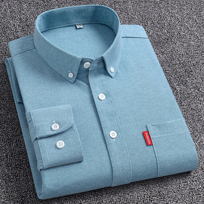 100% Cotton Men's Oxford Shirts Long Sleeve Solid Color Turn Down Collar Regular Fit Daily Men Clothing Button-down White Shirt