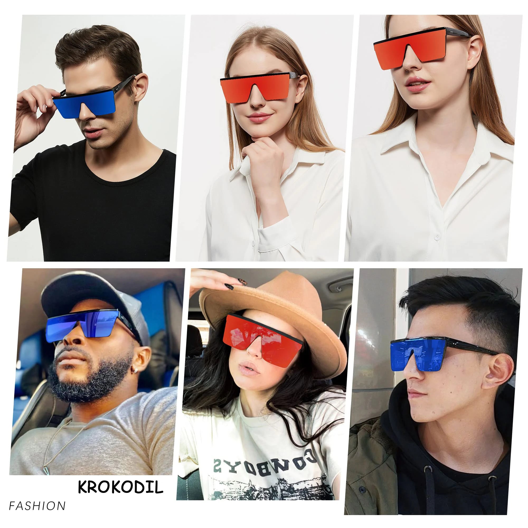 Men's sunglasses Mirrored Oversized Rimless Sun Glasses for Men Women Flat Top Shield Wrap Square UV400
