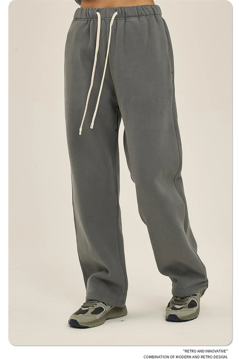 ZODF 2025 Men Casual Winter 350sm Fleece Pants Unisex Loose Soft Comfortable Sport Solid Straight Trousers HY0643