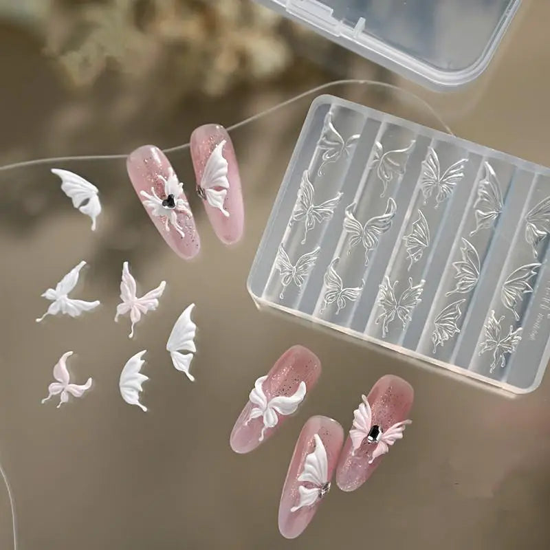 Nails DIY Design Rose Flower Nail Mold Stamping Plate Manicure Mold 3D Mini Silicone Mold Butterfly Wings Nail Art Decorations
