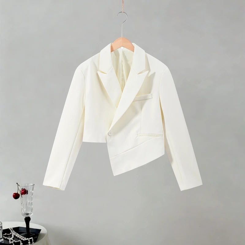 Solid Women Officewear Lapel Pockets Long Sleeve One Button Cinched Waist And Wide Leg Pant Fashion Lady Streetwear Commute 2026