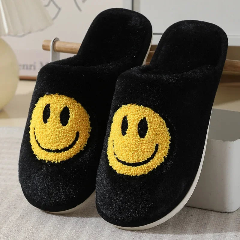 Fuzzy Smile Face Women man Slipper Kawaii Cartoon Plush Contton Indoor Funny Cute Winter Warm Floor house Home Non slip Shoes