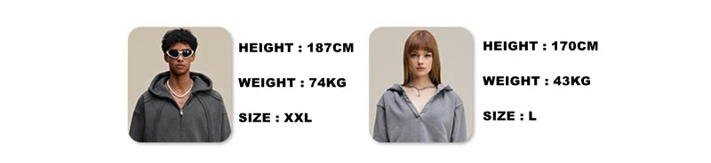 ZODF Heavy Wieght 480gsm Washed Cotton Boxy Zipper Hoodies For Man Unisex Retro Patchwork Off Shoulder Hooded Coats HY1152