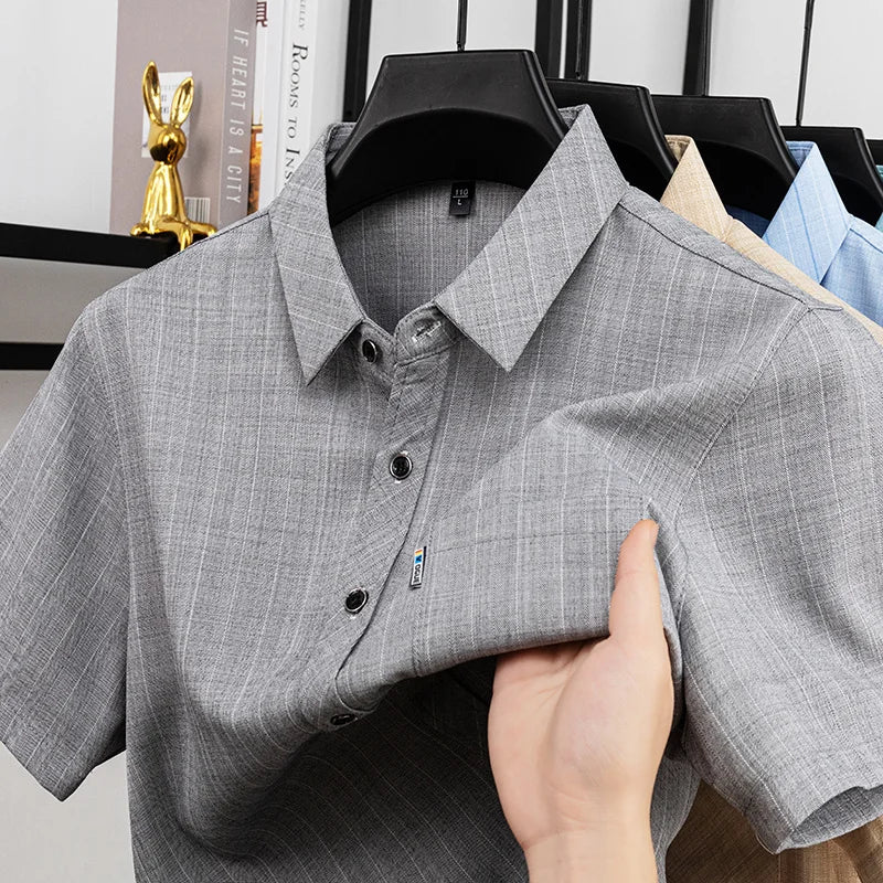 Men Casual Short Sleeve Shirt Anti Wrinkle Quick Dry Comfortable Fabric Business Daily Outdoor Travel Work Wear Blouse