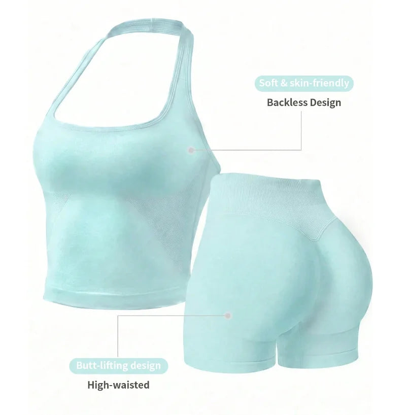 Women's Outdoor Sports Set: Tank Top + Shorts, Versatile For Daily Wear, Slimming Fit, Butt-Lifting, Lightweight And Sweat-Absor
