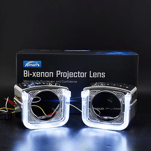 RONAN 2.5 inch LED Angel Eyes DRL Turn Signal Sliver Masks Shrods Covers Fitment 2.5 inch Projector Lens for Jetta BMS