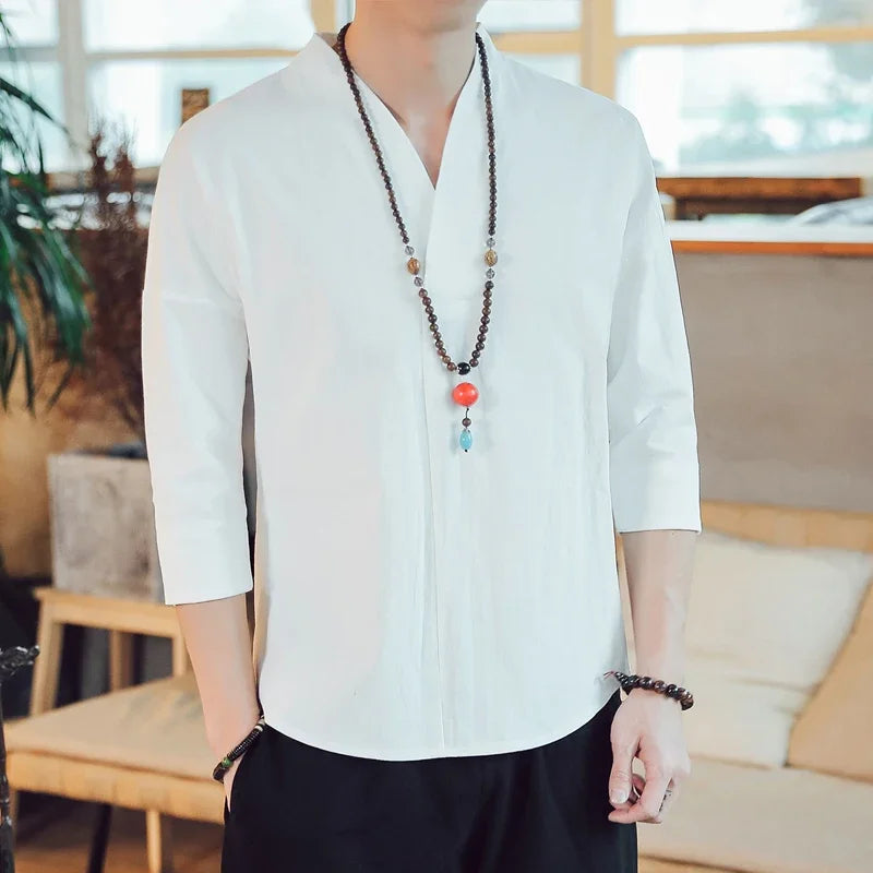 Summer Kimono Japanese Style Short Sleeve Men New Half-sleeved Cotton Linen Breathable Men Clothing T-shirt Japanese Yukata Tops