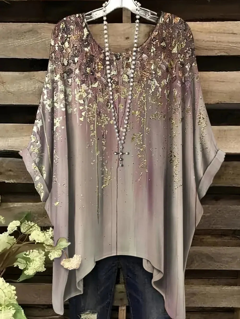 Women's T-Shirts Summer Gradient Sequin Graphics Tops O-Neck Female Vintage Clothing Floral Print Tees Loose Oversized T Shirts